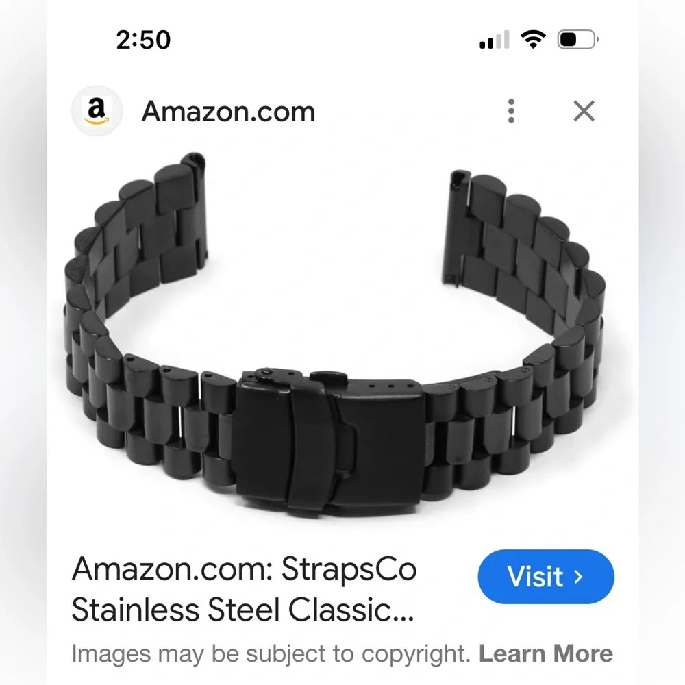 Amazon Black Glossy Stainless Steel Watch Band